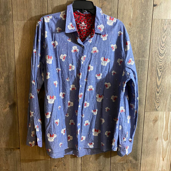 DISNEY Parks Minnie Roses Button Down Top XL - Picture 1 of 8